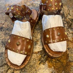 Studded Brown Leather Sandals